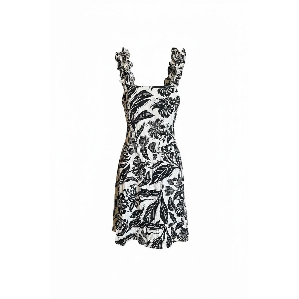 NWT Who What Wear Batik Floral Birch Ruffle Open Back Sundress Black White Sz 3X